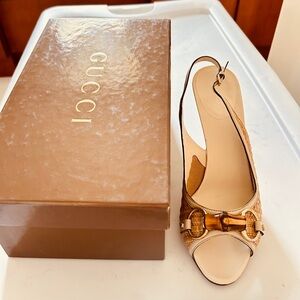 Gucci Tan Heels with Signature Slingback Design